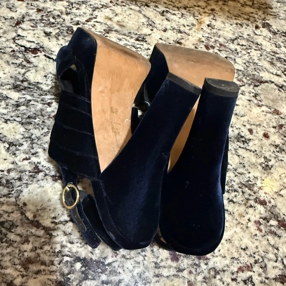 Diane Von Furstenberg Tabby Layered Velvet Platform Slipback Sandal 11 Navy